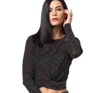 Cropped wrap top in black glitter Shimmer